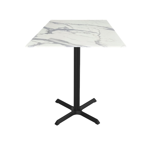 42 Tall OD211 Black Table Base w30x30 foot and 32x32 Square White Marble Top, IndoorOutdoor